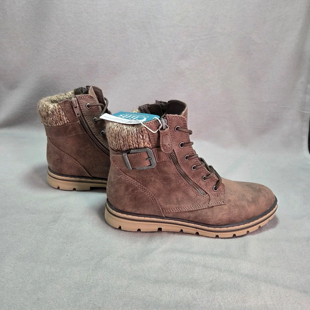 Cliffs by White Mountain Kelsie Boot Brown Knit Collar Hiking Gorpcore 9.5M